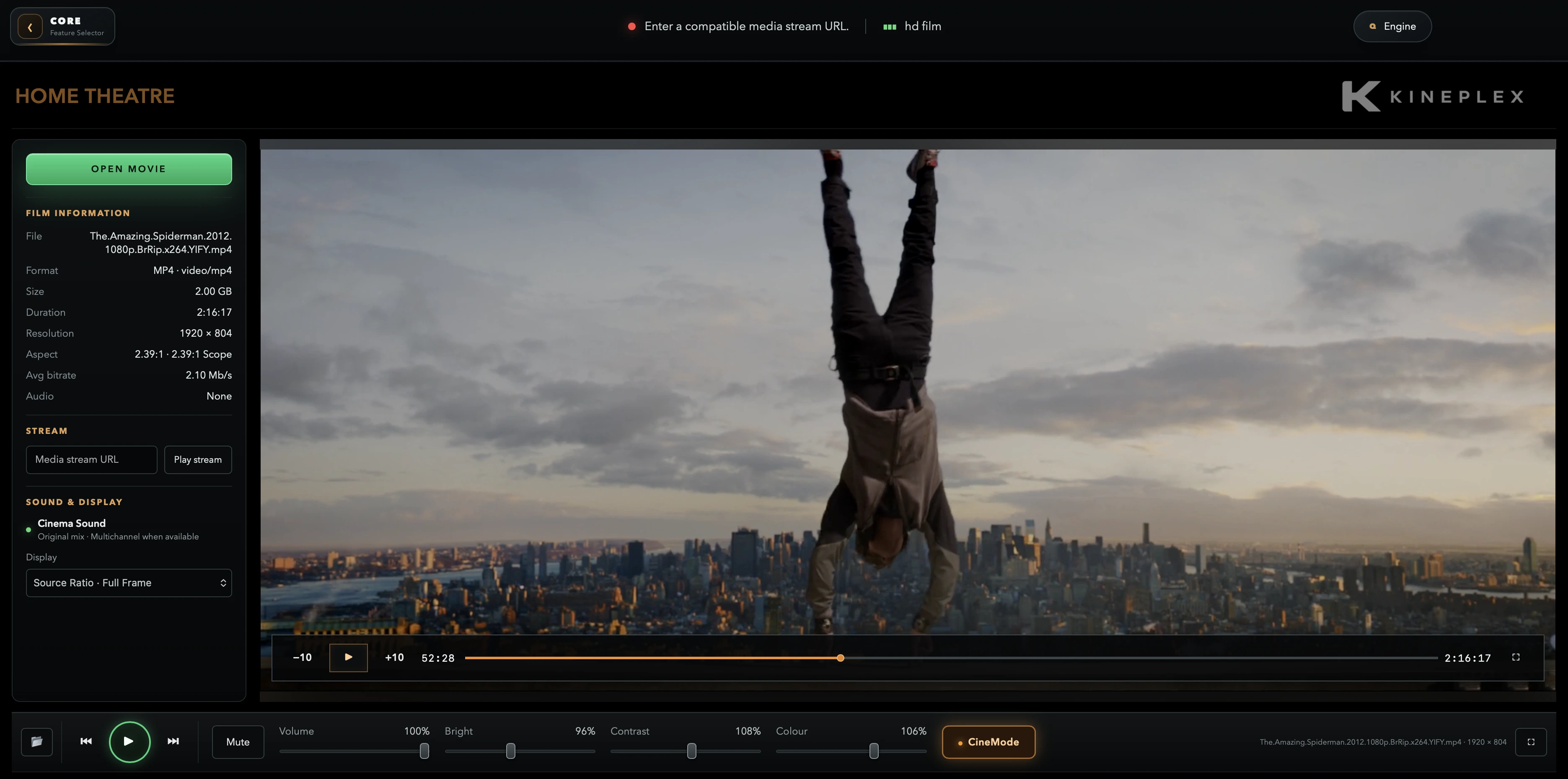 KINEPLEX adapting a widescreen movie to the available display